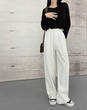 Suit pants for women, new spring styles, high waist wide leg pants, drape casual straight pants - Negative Apparel