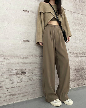Suit pants for women, new spring styles, high waist wide leg pants, drape casual straight pants - Negative Apparel