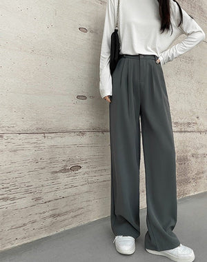 Suit pants for women, new spring styles, high waist wide leg pants, drape casual straight pants - Negative Apparel