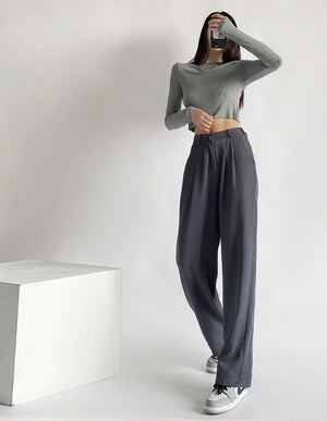 Suit pants for women, new spring styles, high waist wide leg pants, drape casual straight pants - Negative Apparel