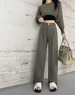 Suit pants for women, new spring styles, high waist wide leg pants, drape casual straight pants - Negative Apparel