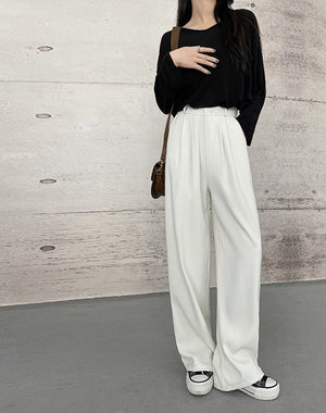 Suit pants for women, new spring styles, high waist wide leg pants, drape casual straight pants - Negative Apparel