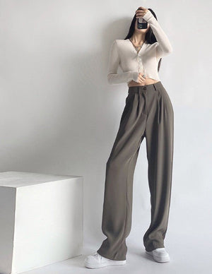 Suit pants for women, new spring styles, high waist wide leg pants, drape casual straight pants - Negative Apparel