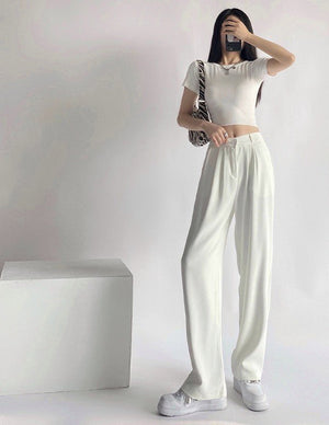 Suit pants for women, new spring styles, high waist wide leg pants, drape casual straight pants - Negative Apparel