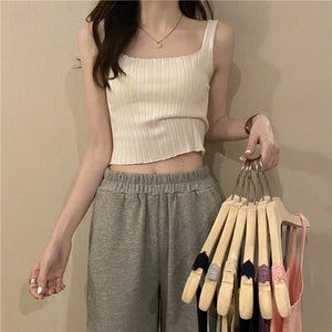 Summer 2025 new Korean version of the petite versatile curled navel - baring short tops outer wear knitted camisole vest for women - Negative Apparel