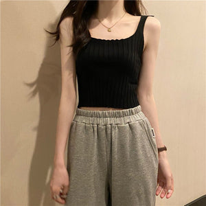 Summer 2025 new Korean version of the petite versatile curled navel - baring short tops outer wear knitted camisole vest for women - Negative Apparel