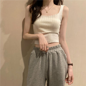 Summer 2025 new Korean version of the petite versatile curled navel - baring short tops outer wear knitted camisole vest for women - Negative Apparel