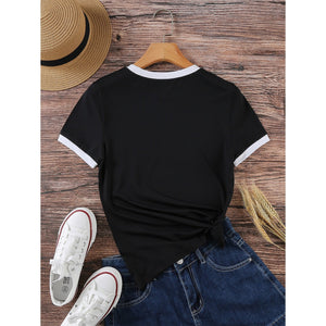 Summer black and white contrast color matching casual slim women's T-shirt simple versatile top - Negative Apparel
