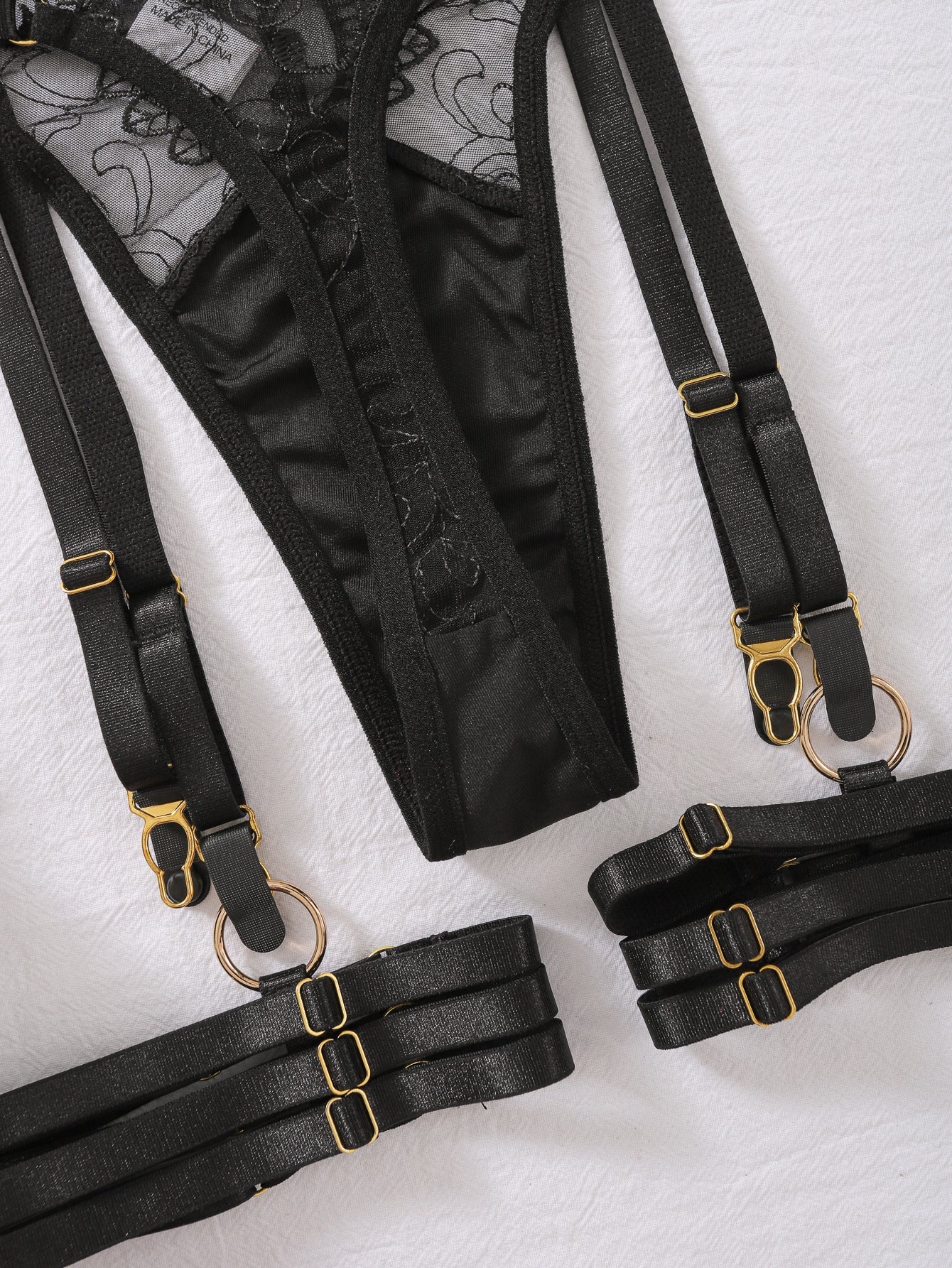 Summer new bra set low - cut perspective embroidery complex craft underwear five - piece set for women - Negative Apparel