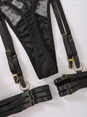 Summer new bra set low - cut perspective embroidery complex craft underwear five - piece set for women - Negative Apparel