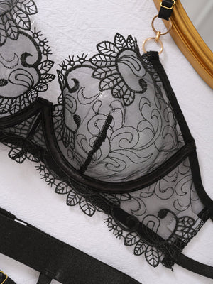 Summer new bra set low - cut perspective embroidery complex craft underwear five - piece set for women - Negative Apparel