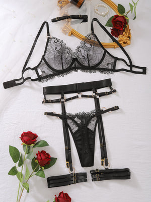Summer new bra set low - cut perspective embroidery complex craft underwear five - piece set for women - Negative Apparel