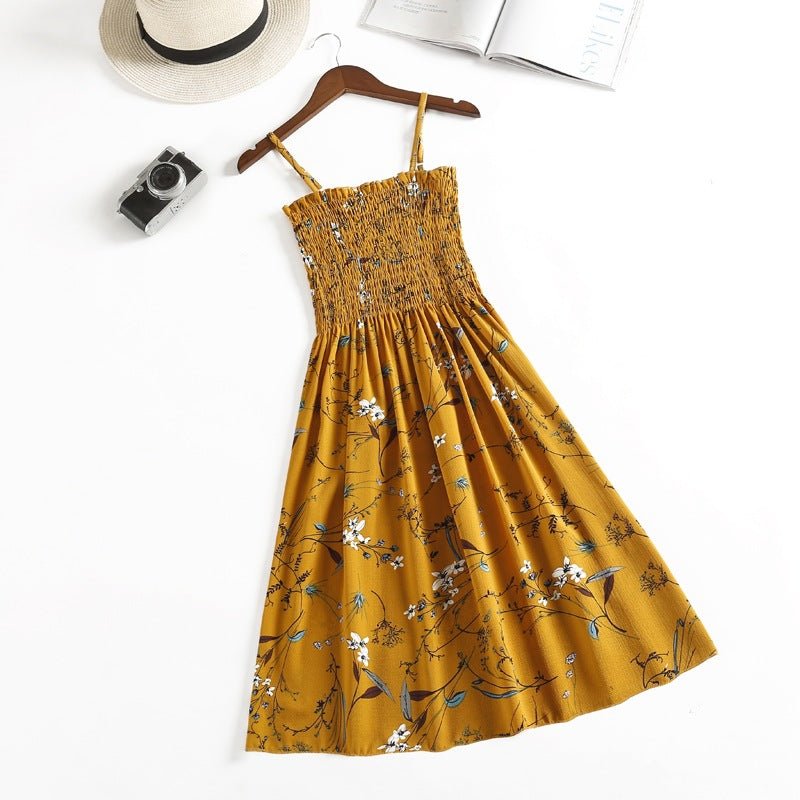 Summer new floral dress waist thin retro temperament suspender skirt - Negative Apparel