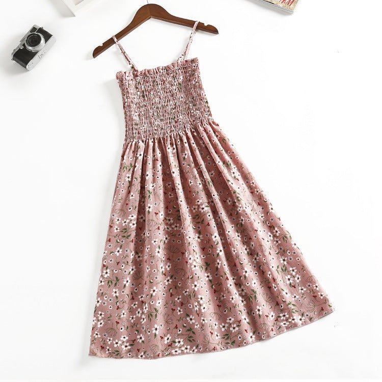 Summer new floral dress waist thin retro temperament suspender skirt - Negative Apparel