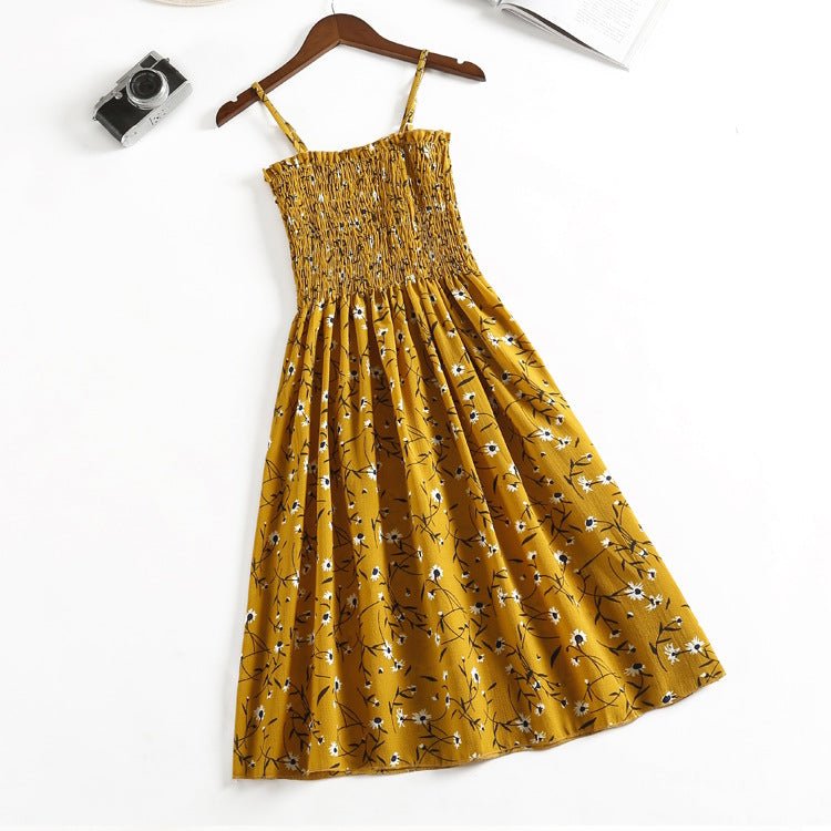 Summer new floral dress waist thin retro temperament suspender skirt - Negative Apparel