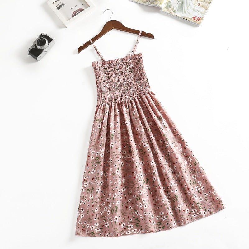 Summer new floral dress waist thin retro temperament suspender skirt - Negative Apparel
