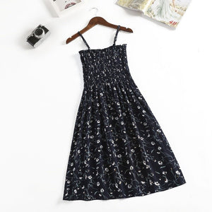 Summer new floral dress waist thin retro temperament suspender skirt - Negative Apparel