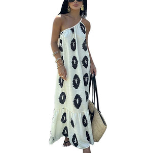 Summer new French design single shoulder suspender beach dress women's dress - Negative Apparel