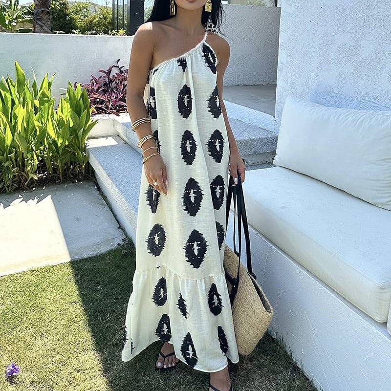 Summer new French design single shoulder suspender beach dress women's dress - Negative Apparel