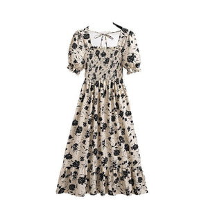 Summer new French retro design temperament waist thin floral dress women's light luxury - Negative Apparel