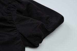 Summer new French temperament round neck short sleeve pleated waist slim long dress - Negative Apparel