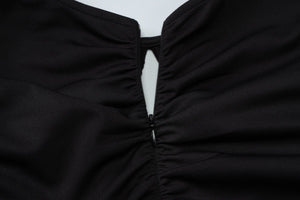 Summer new French temperament round neck short sleeve pleated waist slim long dress - Negative Apparel