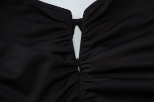Summer new French temperament round neck short sleeve pleated waist slim long dress - Negative Apparel