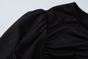 Summer new French temperament round neck short sleeve pleated waist slim long dress - Negative Apparel