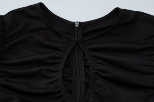 Summer new French temperament round neck short sleeve pleated waist slim long dress - Negative Apparel