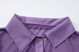 Summer new POLO collar cardigan buttoned mesh see - through waist slimming top - Negative Apparel