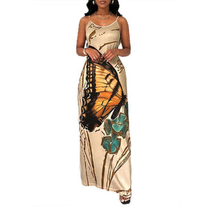 Summer new suspender skirt butterfly printing step dress - Negative Apparel