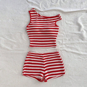 Summer new vacation style striped small vest hip short suit women - Negative Apparel