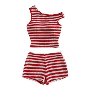 Summer new vacation style striped small vest hip short suit women - Negative Apparel
