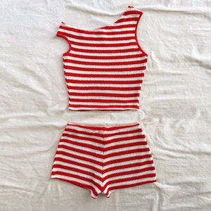 Summer new vacation style striped small vest hip short suit women - Negative Apparel