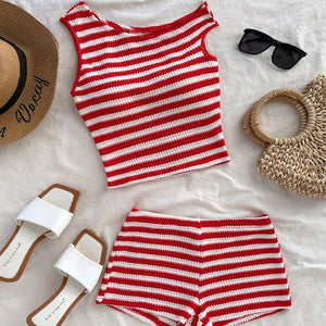 Summer new vacation style striped small vest hip short suit women - Negative Apparel
