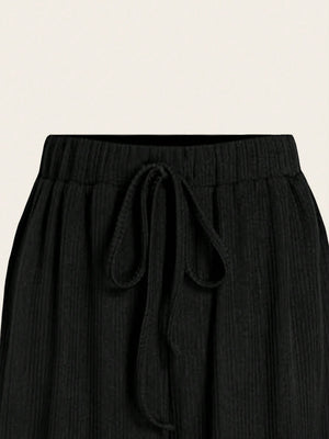 Summer Plain V - Neck T-Shirt And Wide - Leg Pants Two - Piece Set - Negative Apparel