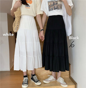 Summer splicing cotton and linen skirt literary fresh long skirt high waist all - match A - line big swing skirt casual skirt - Negative Apparel