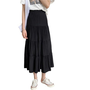 Summer splicing cotton and linen skirt literary fresh long skirt high waist all - match A - line big swing skirt casual skirt - Negative Apparel