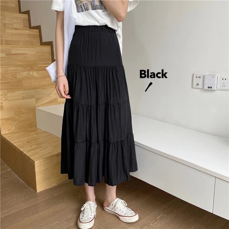 Summer splicing cotton and linen skirt literary fresh long skirt high waist all - match A - line big swing skirt casual skirt - Negative Apparel