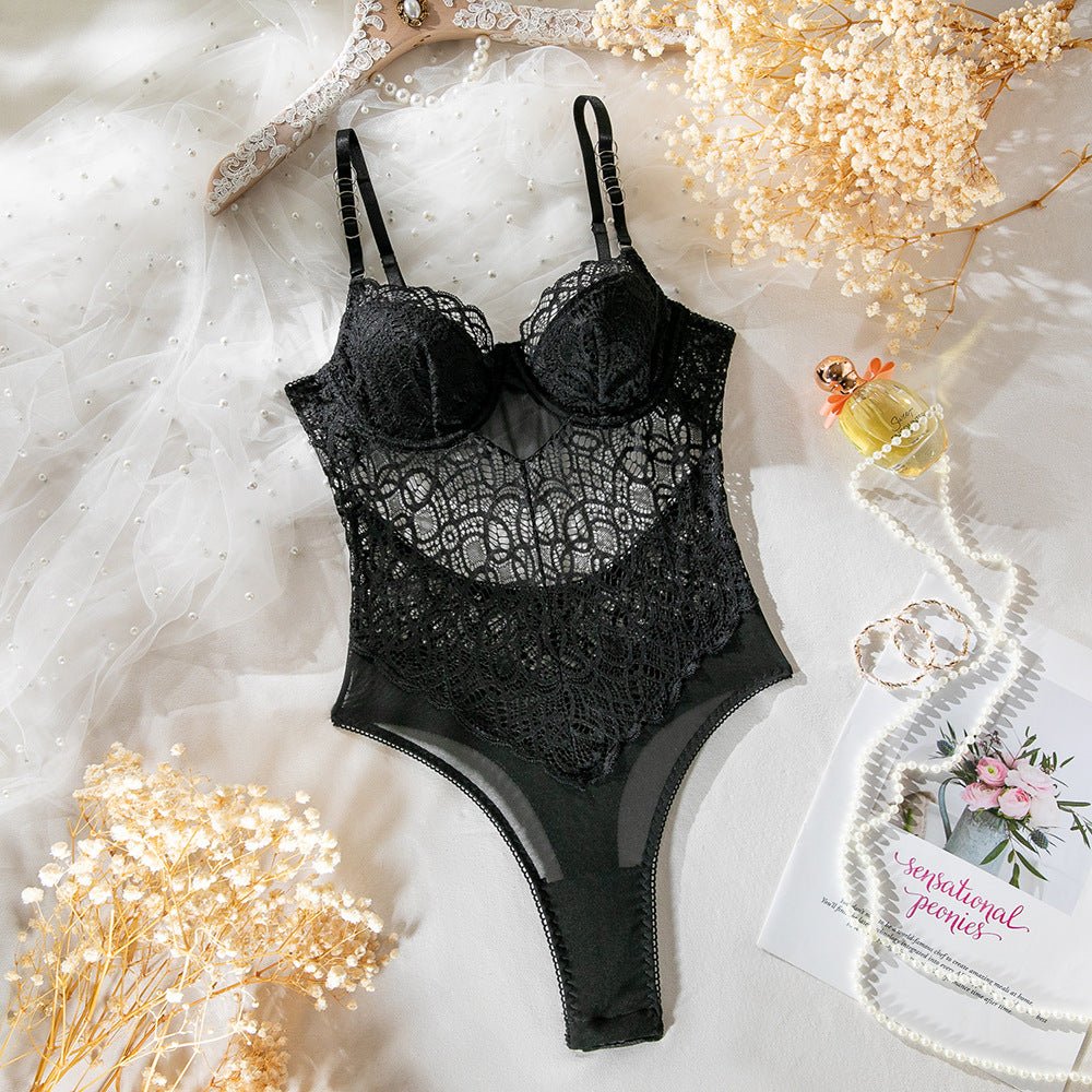 Summer suspenders sxy lace hollow body shaping jumpsuit ladies sxy underwear all - match outfit - Negative Apparel