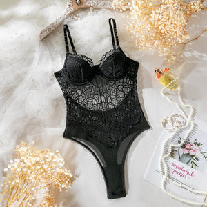 Summer suspenders sxy lace hollow body shaping jumpsuit ladies sxy underwear all - match outfit - Negative Apparel