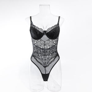 Summer suspenders sxy lace hollow body shaping jumpsuit ladies sxy underwear all - match outfit - Negative Apparel