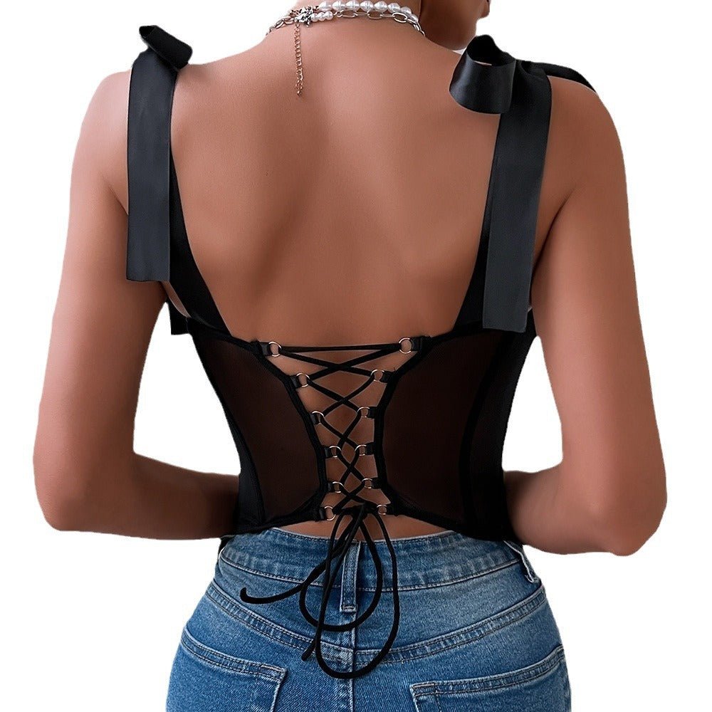 Summer tethered cami sequined backless steel ring gathered body - con sexy top - Negative Apparel