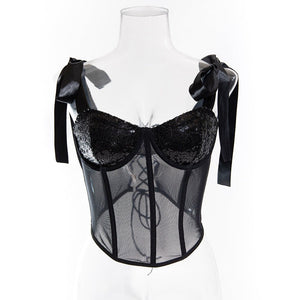 Summer tethered cami sequined backless steel ring gathered body - con sexy top - Negative Apparel