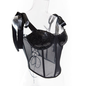 Summer tethered cami sequined backless steel ring gathered body - con sexy top - Negative Apparel