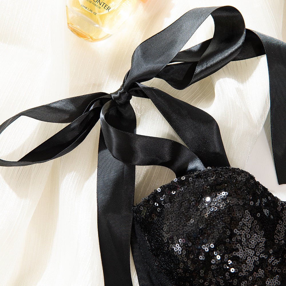 Summer tethered cami sequined backless steel ring gathered body - con sexy top - Negative Apparel