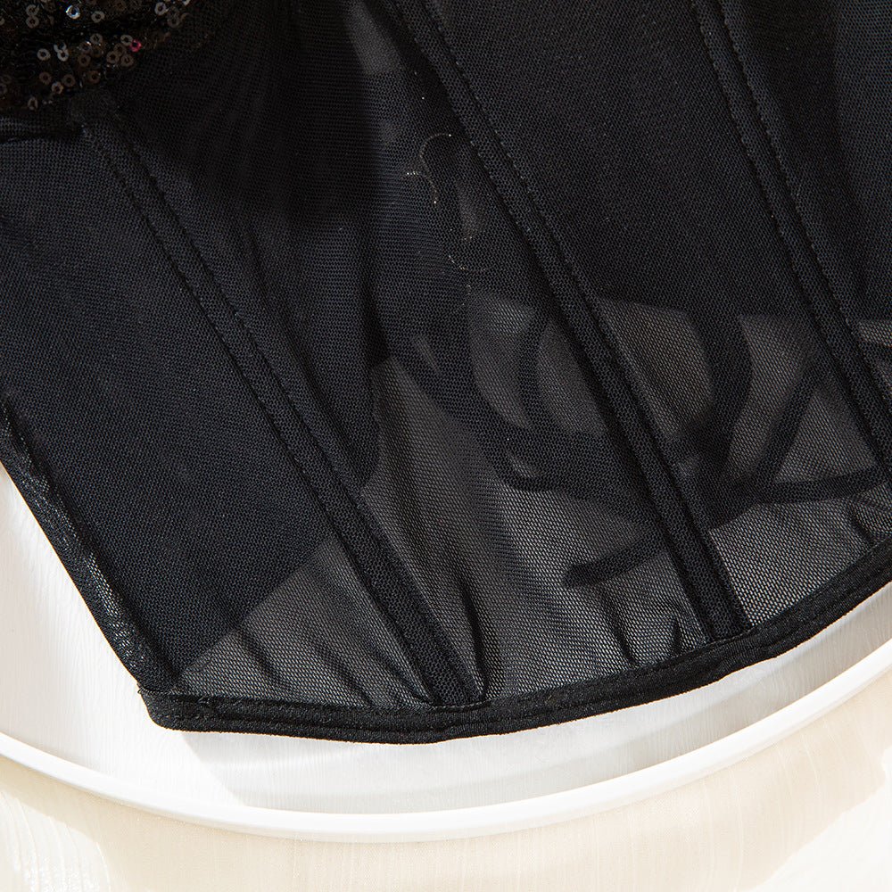 Summer tethered cami sequined backless steel ring gathered body - con sexy top - Negative Apparel