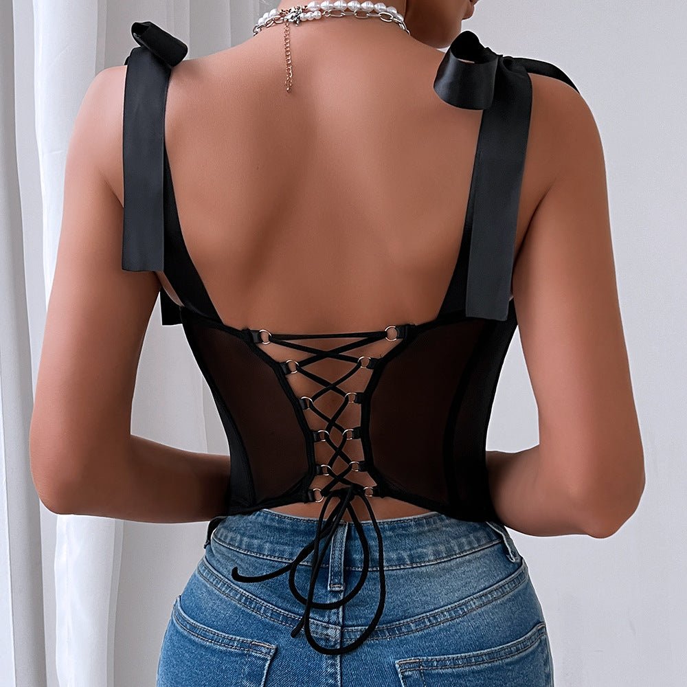 Summer tethered cami sequined backless steel ring gathered body - con sexy top - Negative Apparel