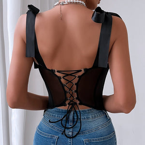 Summer tethered cami sequined backless steel ring gathered body - con sexy top - Negative Apparel