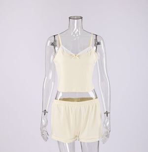 Sun - Kissed Serenity | Knitted Suspender & Shorts Loungewear Set - Negative Apparel